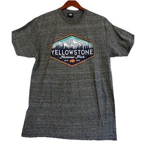 Yellowstone National Park Graphic T Shirt Gray Large Outdoor Nature Tee